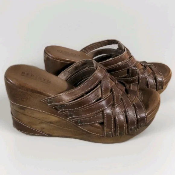 SOLD Bed Stu Gina Tan Rustic Genuine Leather Slides Heels Sandals Platforms 11 - Picture 7 of 9